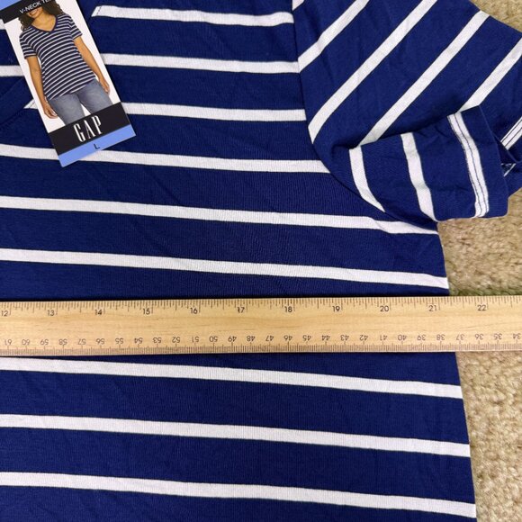 Gap Women's Soft Jersey Relaxed Short Sleeve V-Neck Top Size L Blue Striped E871 - Picture 7 of 9